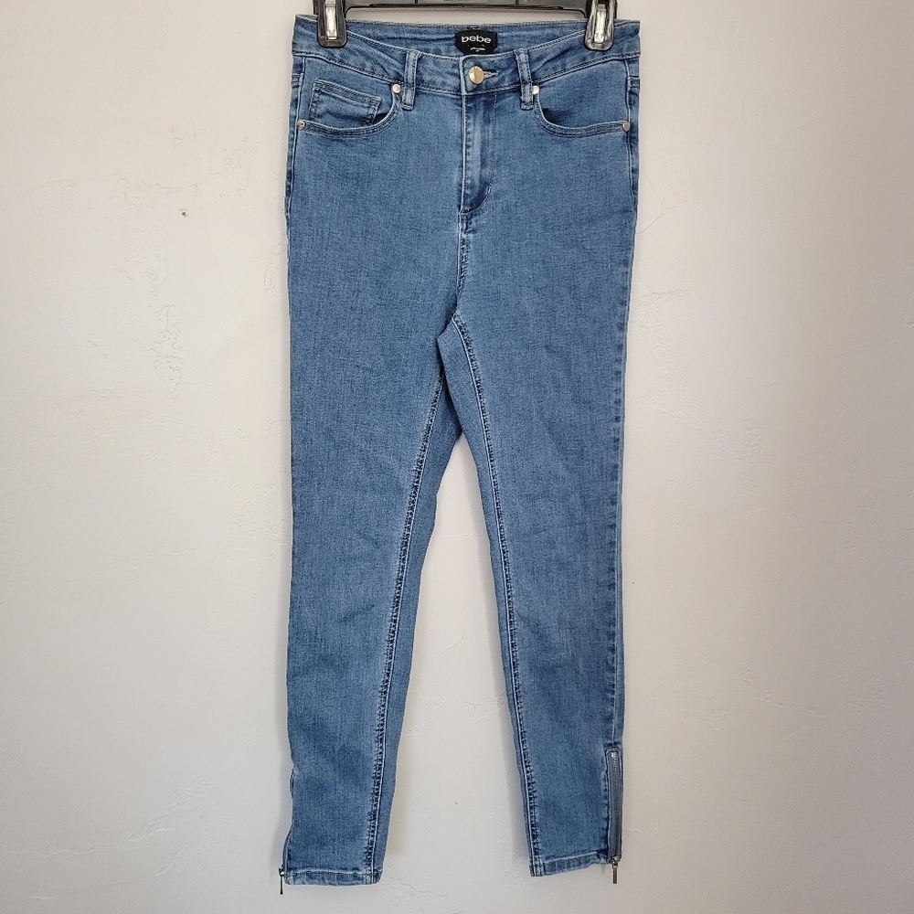 Bebe Jeans Women's 27 Medium Wash Denim Skinny Gold Ankle Zipper Y2K High Rise